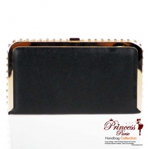 Modern Designer Inspired Evening Bag w/ Rhinestone Accent and Gator Skin Pattern.